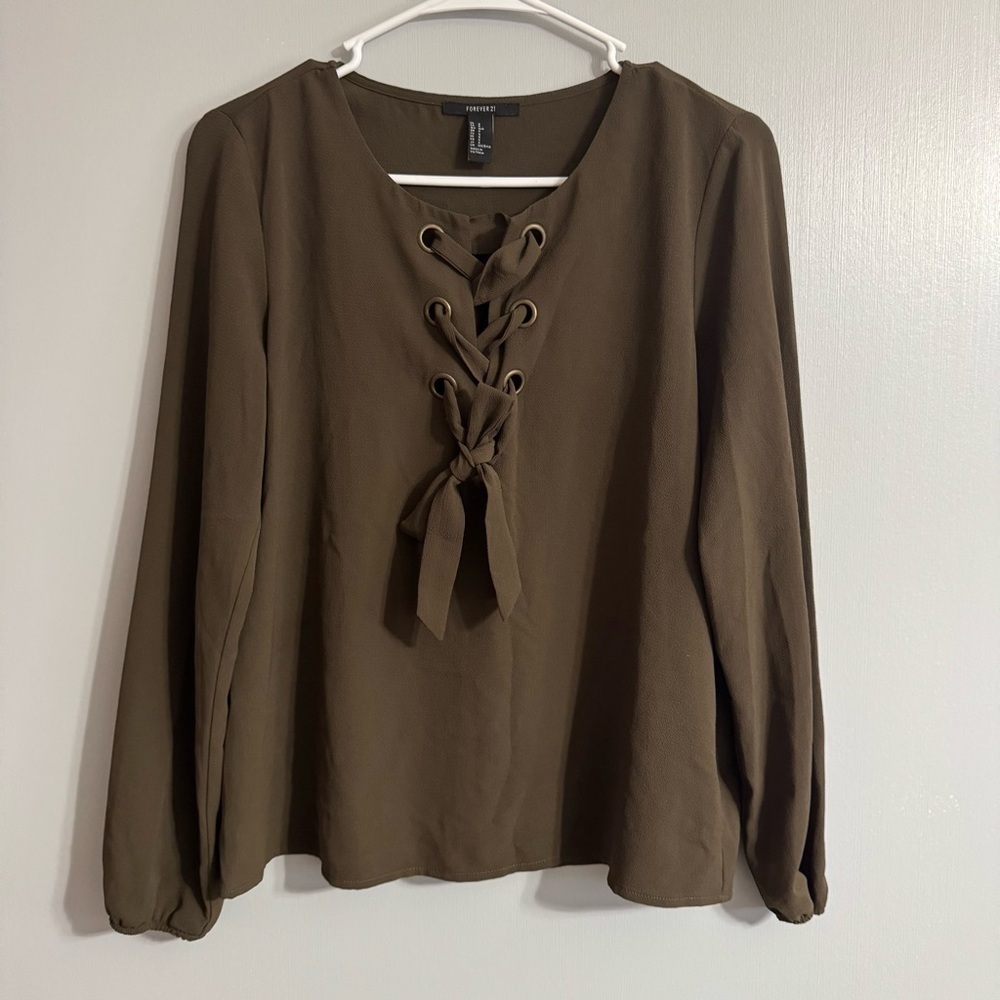 Forever 21 Olive Green Long Sleeve Blouse Size Small